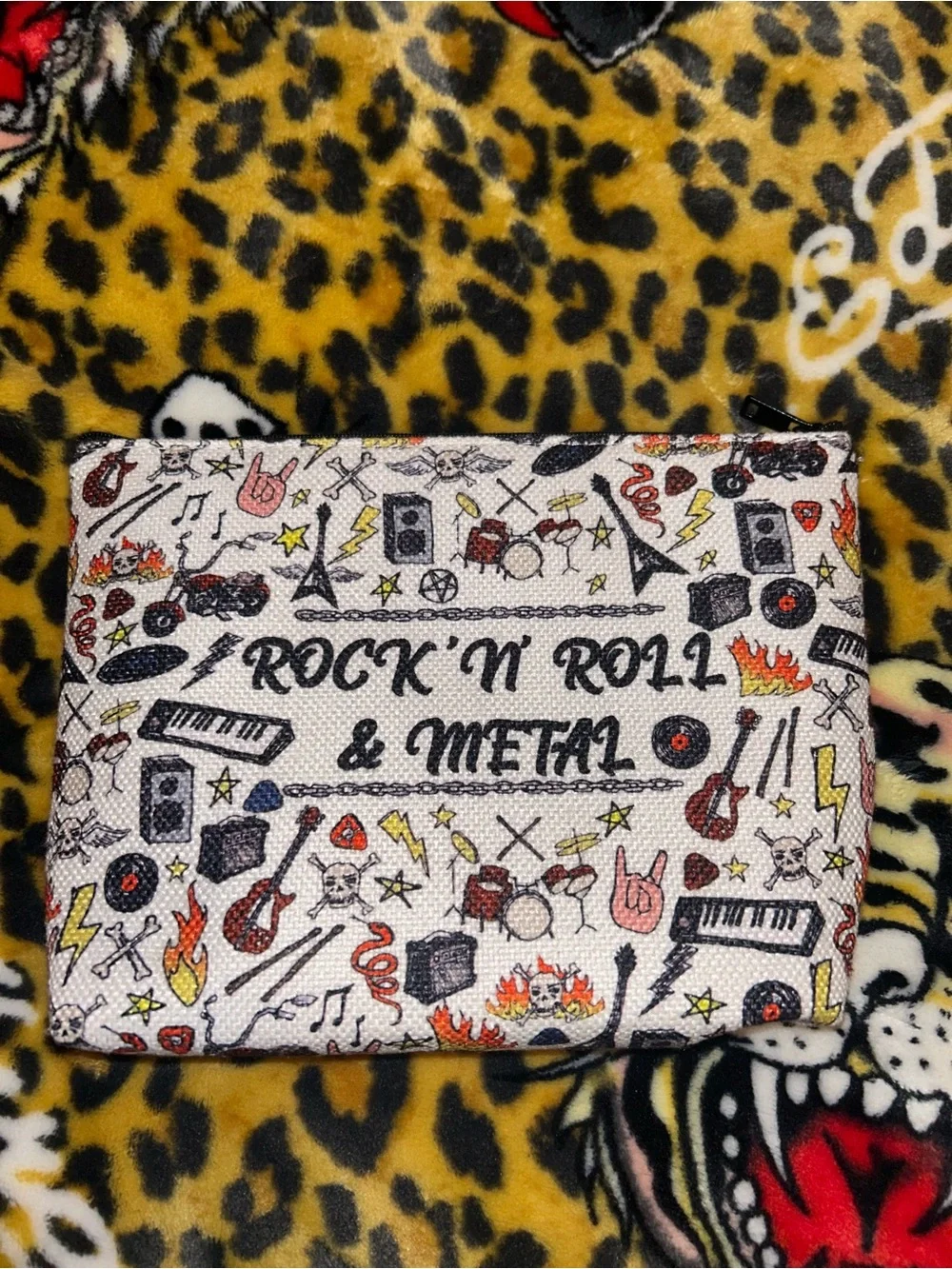 Rock 'N' Roll & Metal Printed Men’s Pouch - White